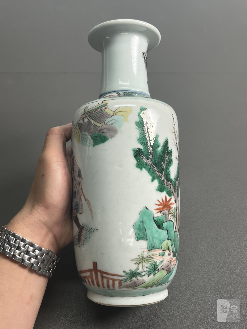 清康熙 五彩人物图小棒槌瓶 - 图5